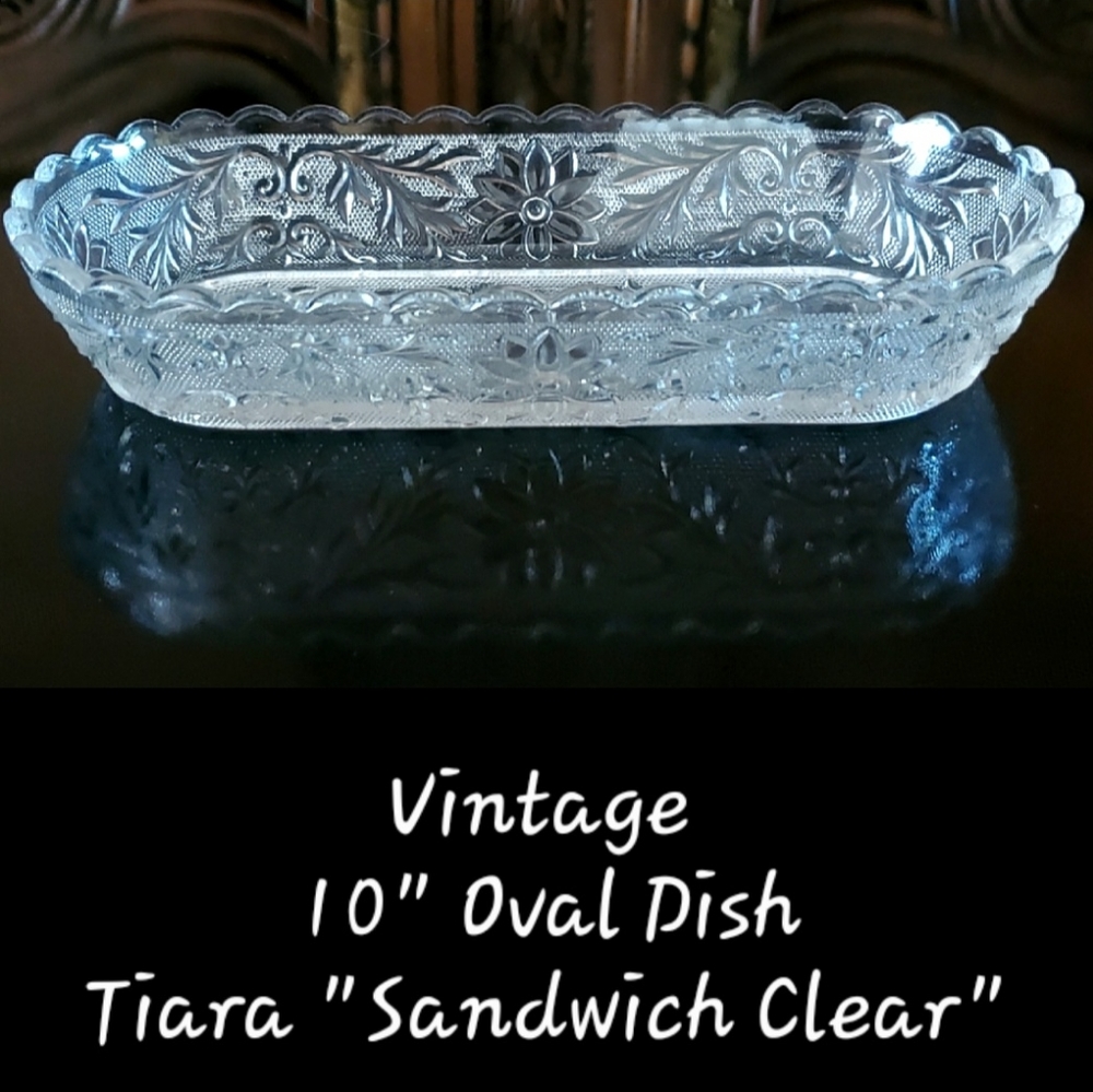 Vntg 10 1/4" Oval "Sandwich Clear" Dish by Tiara 🇺🇸 - Picture 2 of 12